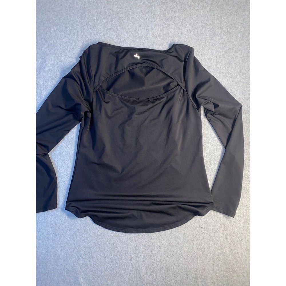 Joy Lab Athletic Workout‎ Shirt Top Black Flat Front Long Sleeve Sz M Open Back